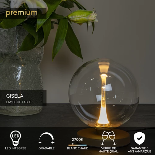 Lucide GISELA - Lampe de table - Ø 16 cm - LED Dim. - 1x5W 2700K - Transparent | Premium - USP